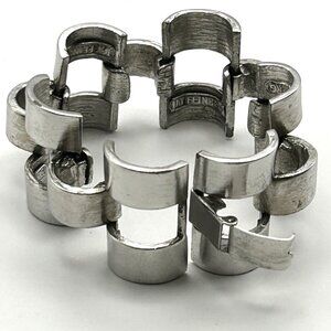 Jay Feinberg Strongwater Wide Link Bracelet Signed Geometric Silver Tone Vintage